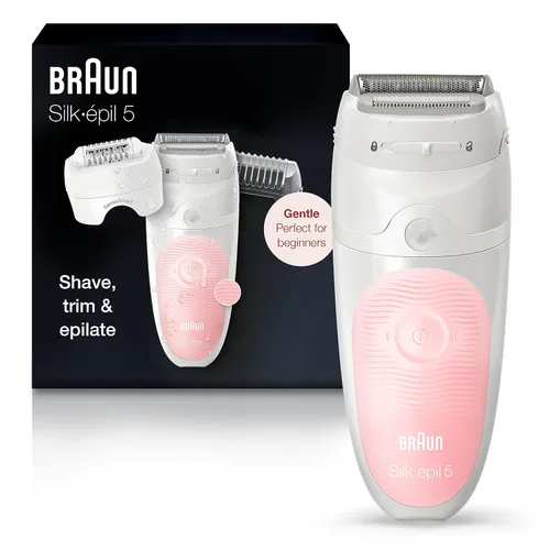 Vista 11 de Braun Depiladora Silk-épil 5, dispositivo de depilación, afeitadora y recortadora para mujer, húmeda y seca, incluye tapa de contacto para la piel