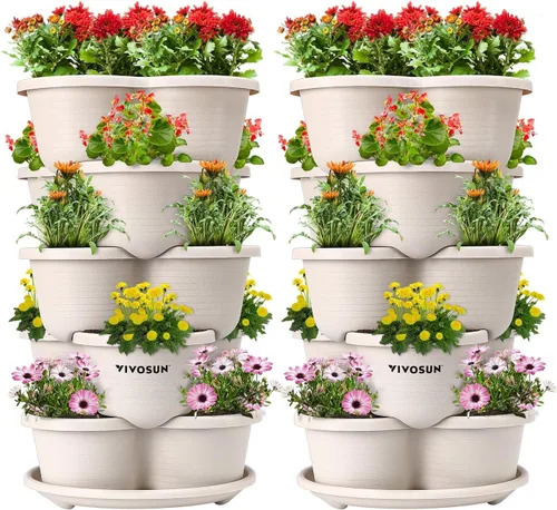 Vista 11 de VIVOSUN - Jardinera vertical apilable de 5 niveles para fresas, flores, hierbas y verduras, color marrón