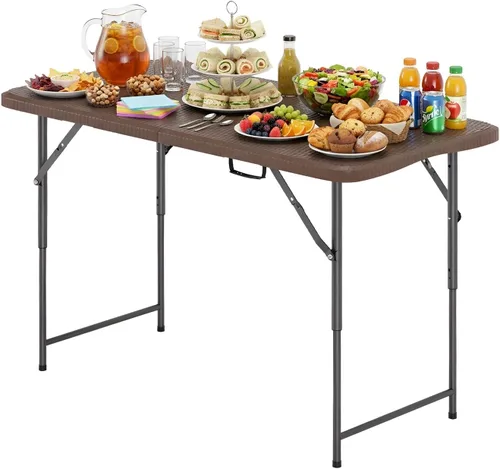 Vista 8 de PayLessHere Mesa plegable de 4 pies Mesa portátil de plástico con asa de transporte Diseño de mesa impermeable y plegable Estructura de Negro