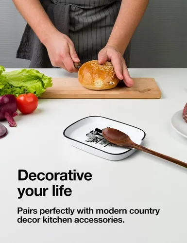 Vista 3 de Funny Mom's - Soporte de cuchara de cerámica con tabla de conversiones, soporte para utensilios de cocina de granja para estufa, encimera de cocina