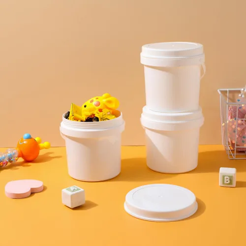 Vista 6 de Cubo de plástico blanco 3pcs cubo de almacenamiento blanco con cubierta 3pc PP con tapa