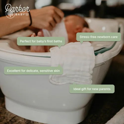 Vista 3 de Parker Baby Co. - Paños de muselina 100% algodón para bebé, paquete de 6, color blanco Paños de lavado suaves y absorbentes para baños de recién
