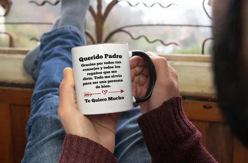 Vista 3 de Casitika Regalos para el día del padre. Taza de 11 oz para papa. Gracias por tus consejos Latino Dad taza.