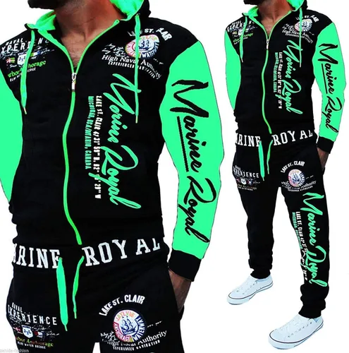Vista 5 de HHGKED Conjunto de sudadera casual con capucha y cremallera completa con cintura elástica para hombre