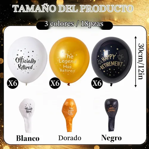 Vista 3 de SUNBEAUTY 18 globos de látex de jubilación con patrón de 12 pulgadas, globos de látex de jubilación en blanco y negro para hombres y mujeres Globos