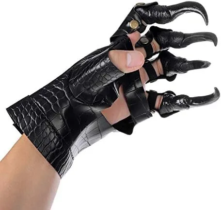 Vista 3 de Himine Accesorios de fiesta de carnaval de Halloween, accesorios para cosplay, guantes de garra de dragón, Negro