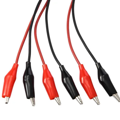 Vista 4 de 5 pares de cables de prueba dobles rojos y negros con pinzas de cocodrilo, cable de puente 16GA