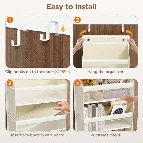 Vista 6 de Mefirt Organizador para colgar sobre la puerta, 6 estantes para colgar en la puerta con 6 bolsillos de gran capacidad, estantes colgantes