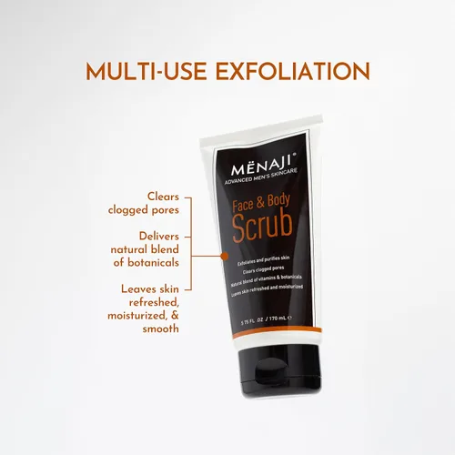 Vista 2 de Mënaji - Exfoliante facial y corporal, 5.75 onzas líquidas, exfoliante facial para hombre, exfolia, limpia y renueva la piel, fórmula natural