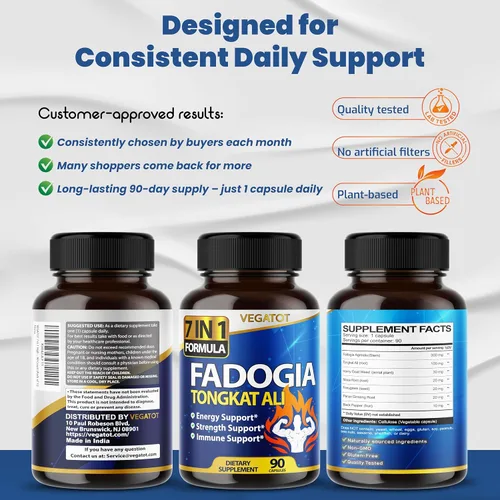 Vista 9 de VEGATOT Fadogia 7 en 1 concentrado de alta resistencia con raíz de maca, fenogreco, ginseng, potenciador de energía, resistencia para 3 meses