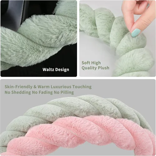 Vista 6 de HighnessHwoo Funda para volante de coche de felpa suave y lujosa de invierno para mujeres, accesorios automotrices cálidos y lindos para vehículos