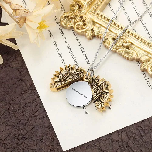 Vista 5 de OPALSTOCK Women Sunflower Locket Necklace Personalized Photo Necklace Inspirational You Are My Sunshine Open Heart Engraved Pendant Necklace Jewelry