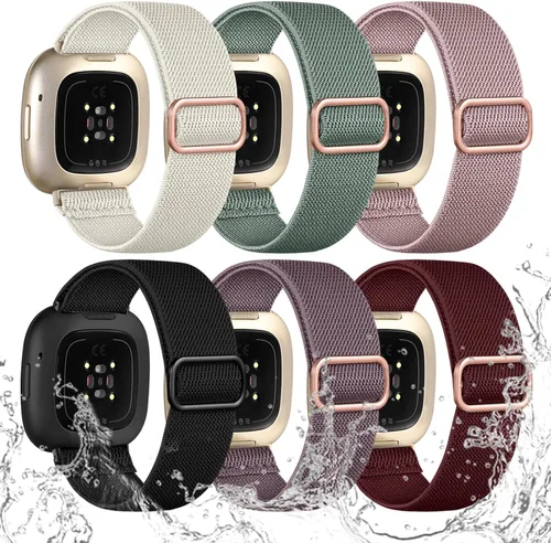 Vista 19 de Ouwegaga Banda elástica compatible con Fitbit Versa 4 bandas/Sense 2/Sense/Versa 3 bandas para mujeres y hombres, correa deportiva ajustable de A1