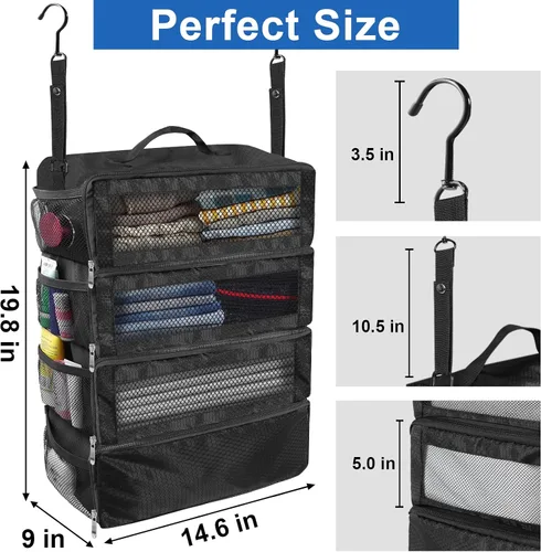 Vista 4 de Organizador de maleta, organizador de equipaje de viaje, estantes de viaje colgantes portátiles, cubos de embalaje plegables para llevar en la maleta
