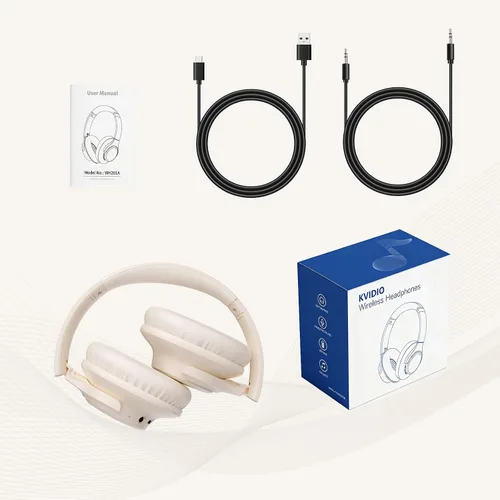 Vista 8 de KVIDIO Auriculares Bluetooth sobre la oreja, 65 horas de reproducción, inalámbricos con micrófono, auriculares ligeros plegables de baja latencia