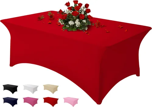 Vista 31 de Famstar Paño de Mesa Negro de 4 Pies de Elastano, Paño de Mesa Ajustado para Mesas Rectangulares, Fundas Elásticas Lavables Sin Arrugas