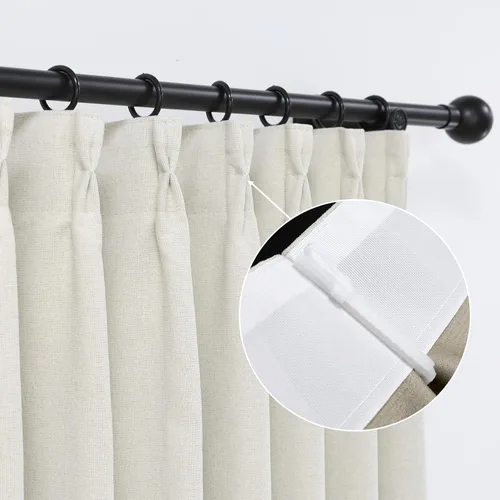 Vista 7 de LUSTROWIN Cortinas plisadas francesas de lino sintético con textura personalizada para dormitorio, cortinas opacas, cortinas de ventana para sala