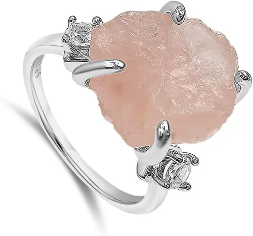 Vista 4 de Anillo de cristal crudo real con piedra natal, plata de ley, oro blanco, regalo de joyería para ella, regalo de Navidad, Día de la Madre
