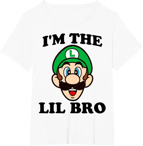Vista 29 de Super Mario Camiseta de retrato Luigi I'm The Lil Bro, Blanco