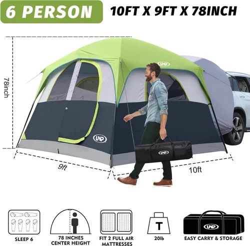Vista 2 de UNP Tienda de campaña SUV para acampar, tienda de campaña SUV para 6 personas con portón trasero - fácil instalación con sobretecho, 10'x9'x78in(H)