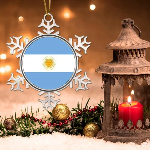 Vista 3 de Adornos colgantes para árbol de Navidad de Argentina, bandera de Argentina, copo de nieve de metal, colgante para árbol de Navidad, recuerdo
