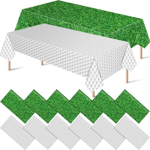 Vista 8 de Mixweer 2 manteles de plástico de césped de golf para eventos deportivos, día del juego, 54 x 108 pulgadas, desechables, color verde, para fanáticos