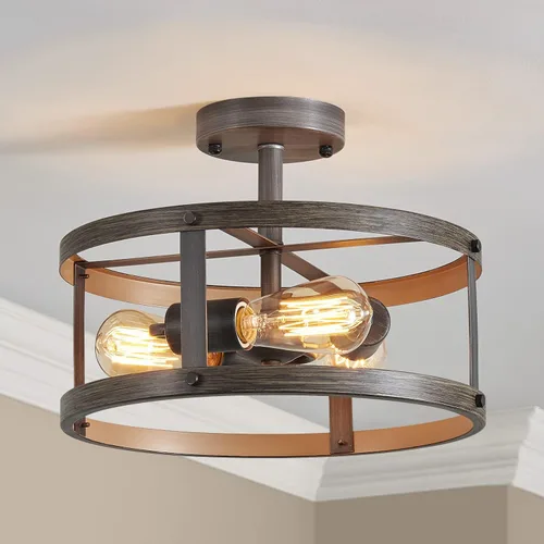 Vista 14 de AGV LIGHTING Lámpara de techo semiempotrada de granja, 3 luces cerca del techo, acabado dorado brillante y negro mate