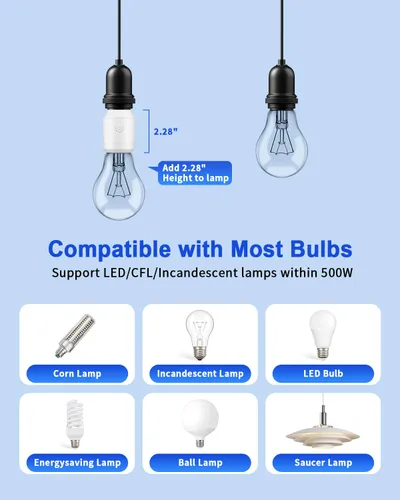 Vista 8 de Enchufe de luz de control remoto con WiFi (solo 2.4G), WiFi inteligente y Bluetooth y adaptador de bombilla RF433 E26 E27 e interruptor de pared
