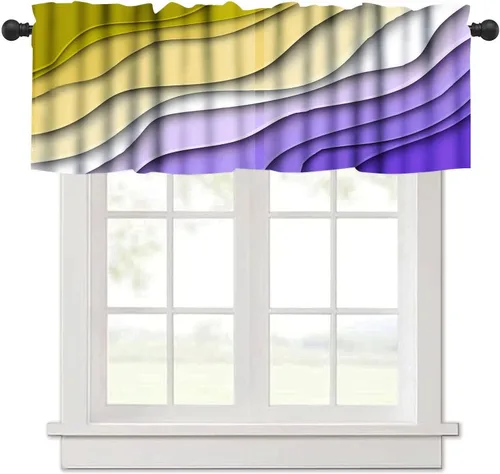 Vista 22 de Cenefa de cortina geométrica para ventanas, cenefa moderna con bolsillo para barra, 1 panel, cortinas cortas abstractas para playa, cortinas cortas