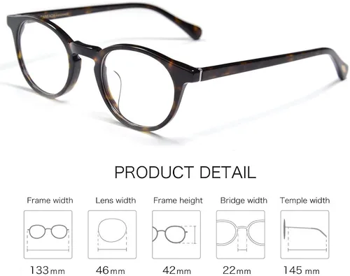 Vista 6 de EAREADA Marco de gafas de acetato hecho a mano, tamaño pequeño, estilo retro, vintage, redondas