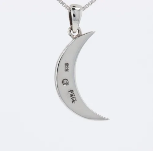 Vista 5 de Collar con colgante de luna creciente oscura de plata de ley de 18 pulgadas de ónix negro creado, Plata esterlina, ónix sintético