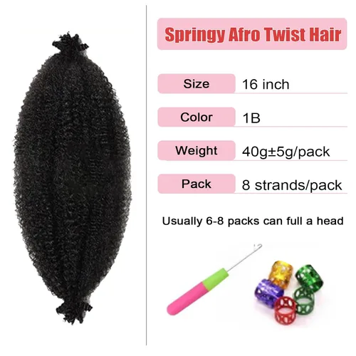 Vista 2 de Cabello afro trenzado elástico de 16 pulgadas, paquete de 3 marley twist para rastas falsas, trenzas rizadas de mariposa, cabello trenzado marley
