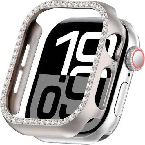 Vista 12 de Miimall Funda protectora de diamantes de imitación para mujer, compatible con Apple Watch 11/10 de 1.654 in, protector de marco de policarbonato