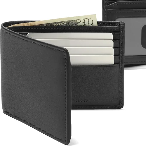 Vista 7 de Leatherology Billetera plegable de cuero para hombre con solapa para Negro Onyx