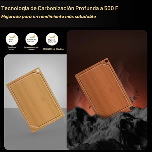 Vista 3 de HIWARE Juego de 4 Piezas de Tablas de Cortar Extra Grandes de Madera - Tablas de Cortar de Bambú para Preparación de Comidas y Servicio