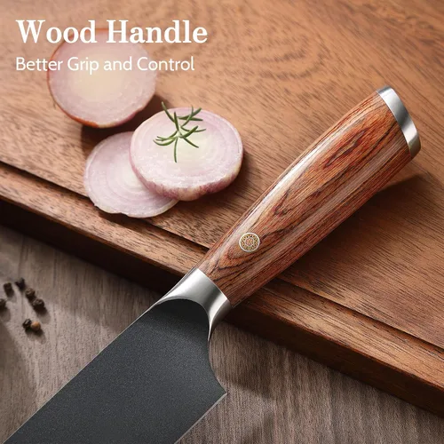 Vista 5 de Juego de cuchillos de cocina, 3 piezas japoneses de acero inoxidable de alto carbono, cuchillos de cocina de chef profesional ultra afilados Santoku