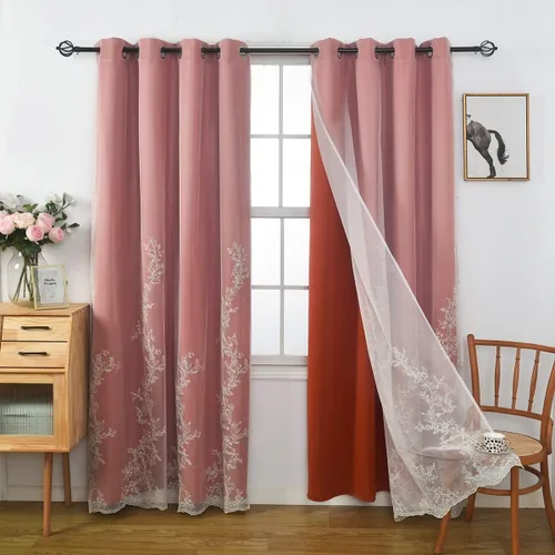 Vista 20 de GYROHOME Cortinas de doble capa con tul blanco bordado traslúcido, mezcla y combina cortinas de oscurecimiento de la habitación, cortinas con Beige