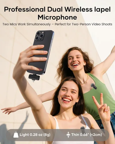 Vista 7 de Micrófono Lavalier inalámbrico para iPhone, iPad y Android con funda de carga, micrófono de solapa con reducción de ruido, duración de la batería