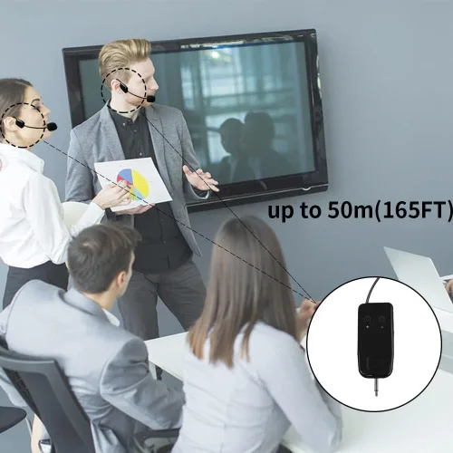 Vista 8 de Sistema de micrófono inalámbrico para 2 personas, micrófonos de auriculares inalámbricos duales de 2.4G, ideal para oradores, amplificador de voz