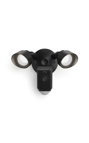 Vista 2 de Cámara con reflector cableada Ring Plus: seguridad en exteriores para tu casa o negocio con video HD de 1080p activado por movimiento y reflectores