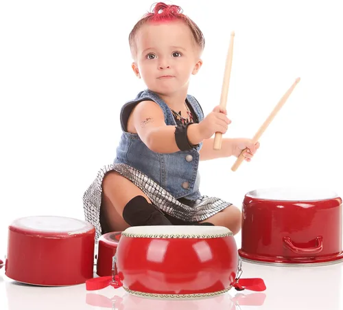 Vista 5 de Ipetboom Juego de 1 batería para niños, tambor para niños, tambor de bebé, tambor de mano para niños, juego de batería de juguete musical con palos