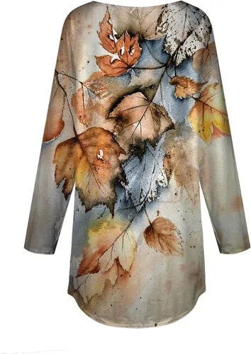 Vista 4 de Blusa de otoño para mujer, de manga larga, cuello redondo, para invierno, étnico, floral, ajuste holgado, sudadera de moda