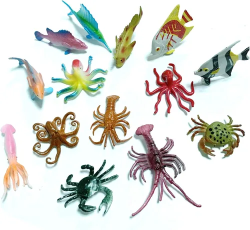 Vista 5 de Paquete de 50 mini figuras de vinilo de plástico de animales marinos del océano, figuras realistas bajo el mar, regalo de baño para niños