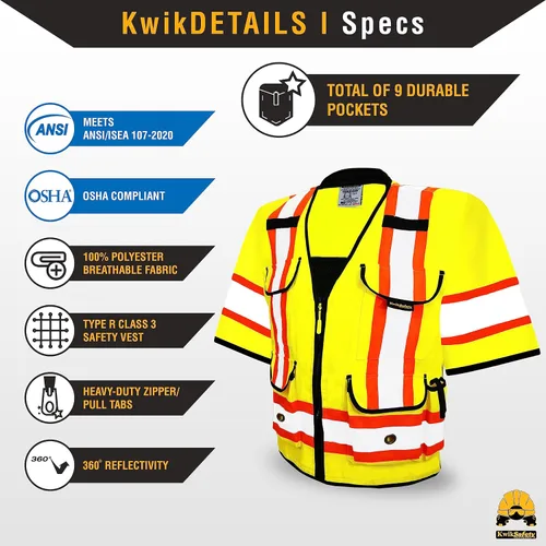 Vista 4 de KwikSafety Chaleco de seguridad Godfather Class 3 [amarillo, 2XL] + paquete de casco blanco de tortuga