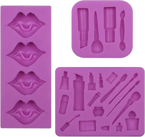 Vista 9 de Moldes de silicona de chocolate para maquillaje, molde de fondant de lápiz labial para hornear decoración de pastel de cumpleaños de niña