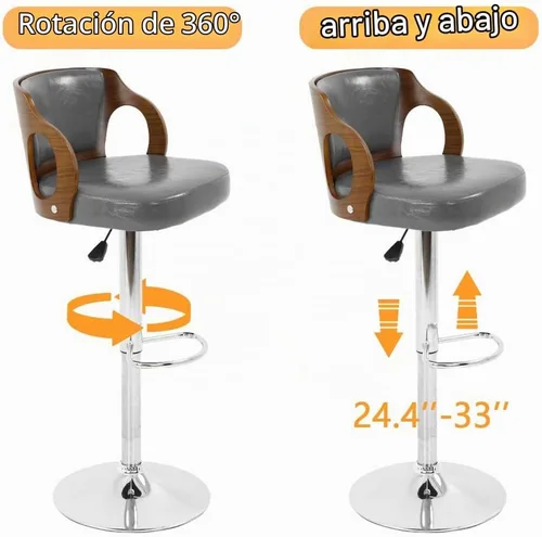 Vista 8 de BestOffice Juego de 2 taburetes de bar con altura de mostrador, giratorios, altura ajustable