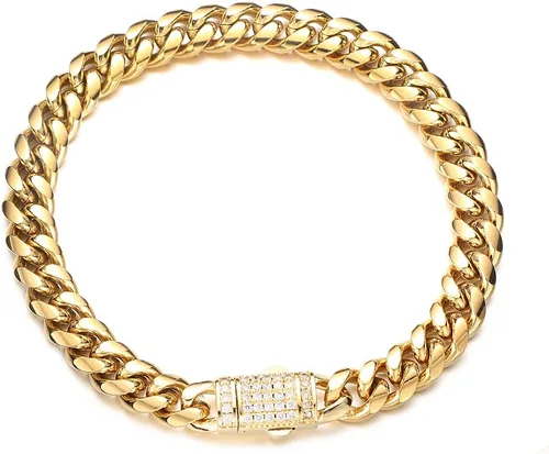 Vista 4 de Collar de cadena de eslabones cubanos de Miami para hombre, de acero inoxidable, chapado en oro de 18 quilates, joyería de hip hop para hombres