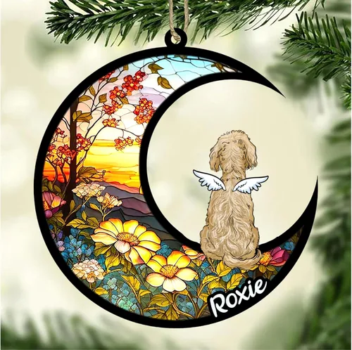 Vista 842 de LOVELYPOD Adorno de Navidad personalizado para perro Basset Hound (marrón) Basset Hound (marrón) adorno para atrapasoles de perro, razas de perros