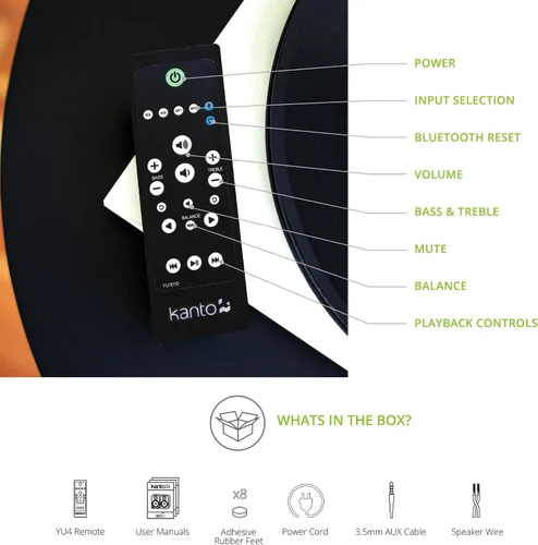 Vista 7 de Kanto YU4GW Altavoces alimentados con Bluetooth y preamplificador de phono incorporado Encendido y apagado automáticos Control remoto incluido