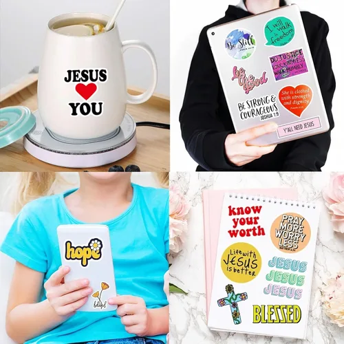 Vista 6 de 220 calcomanías inspiradoras con versículo bíblico cristiano de Jesús Vinly - Calcomanías impermeables de fe religiosa para botella de agua